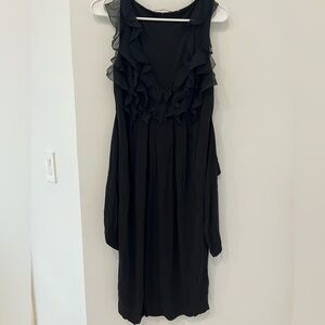 Elie Tahari black chiffon ruffle tie waist knee length dress size 6